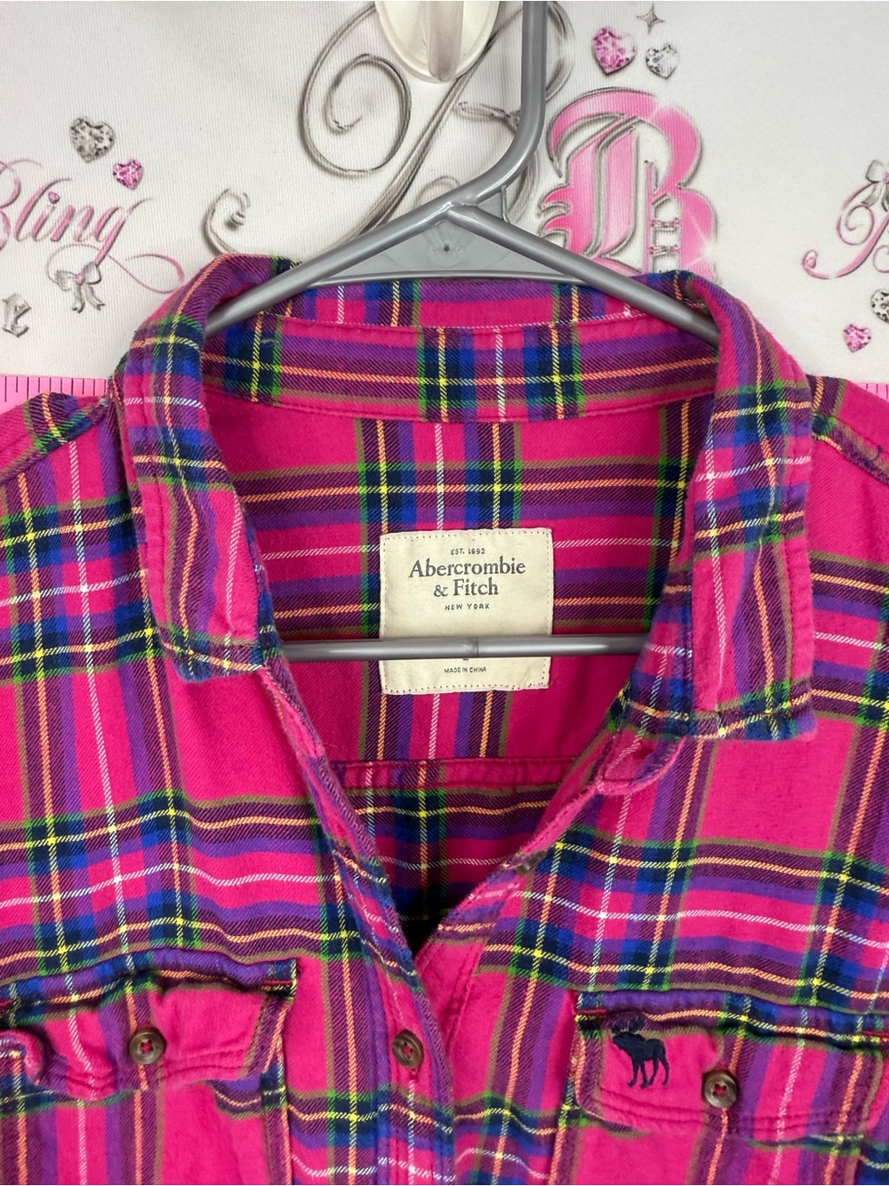 Abercrombie & Fitch Hot Pink Plaid Flannel Shirt - Picture 5 of 10